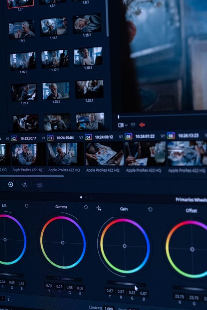 A detailed view of a video editing software interface showing color grading tools.